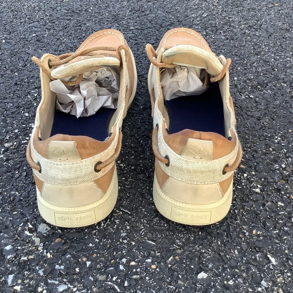 Sperry Top-Sider Womens Boat Shoes Tan Leather Canvas STS81857 Size 8.5